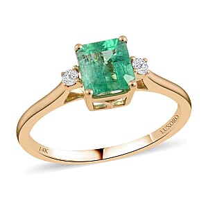 Certified & Appraised Luxoro AAA Boyaca Colombian Emerald and G-H I2 Diamond 1.15 ctw Ring in 14K Yellow Gold (Size 7.5)