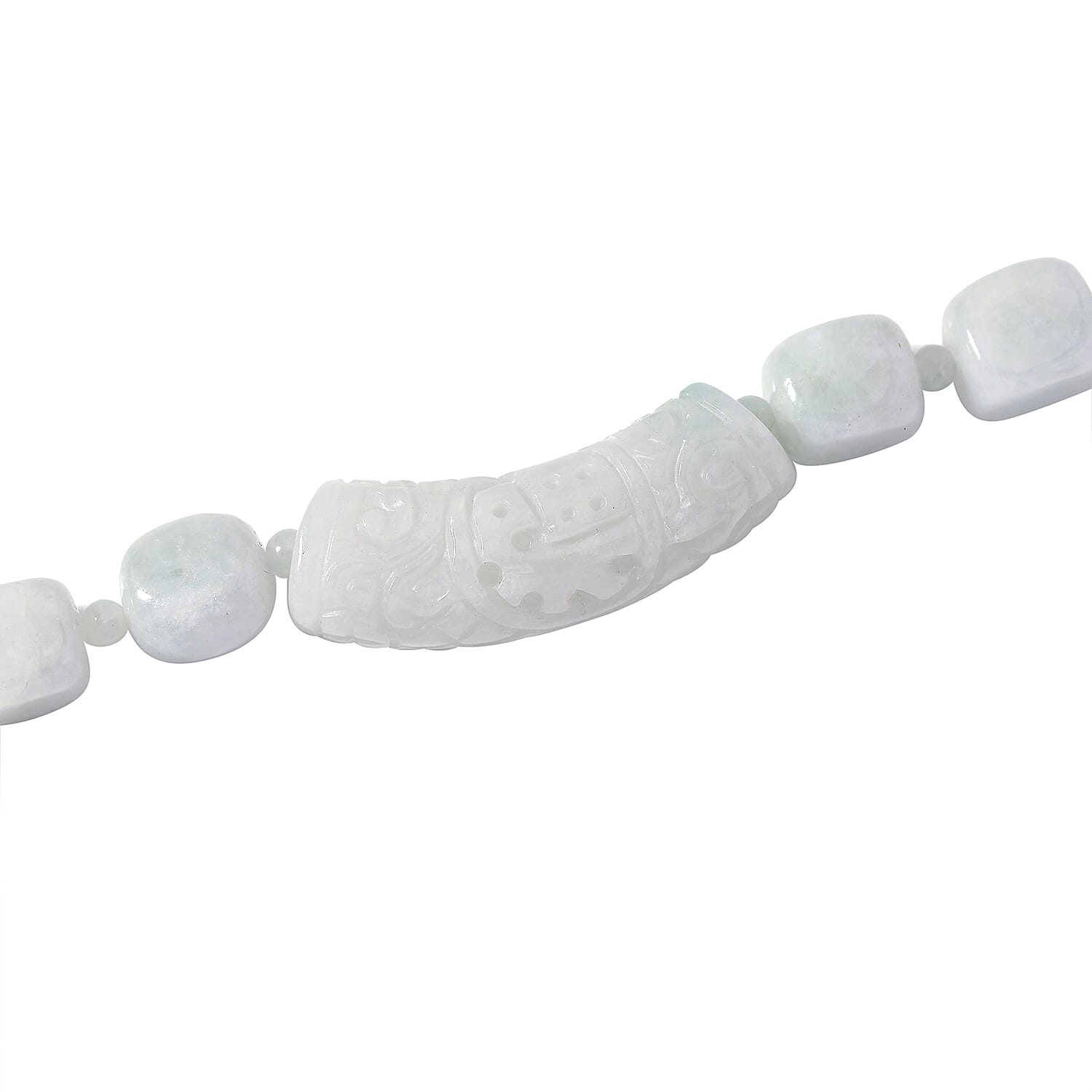 Natural Jade 410.00 ctw Beaded and Carved Bar Necklace in Rhodium Over Sterling Silver (20 Inches)
