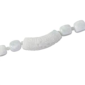 Natural Jade 410.00 ctw Beaded and Carved Bar Necklace in Rhodium Over Sterling Silver (20 Inches)