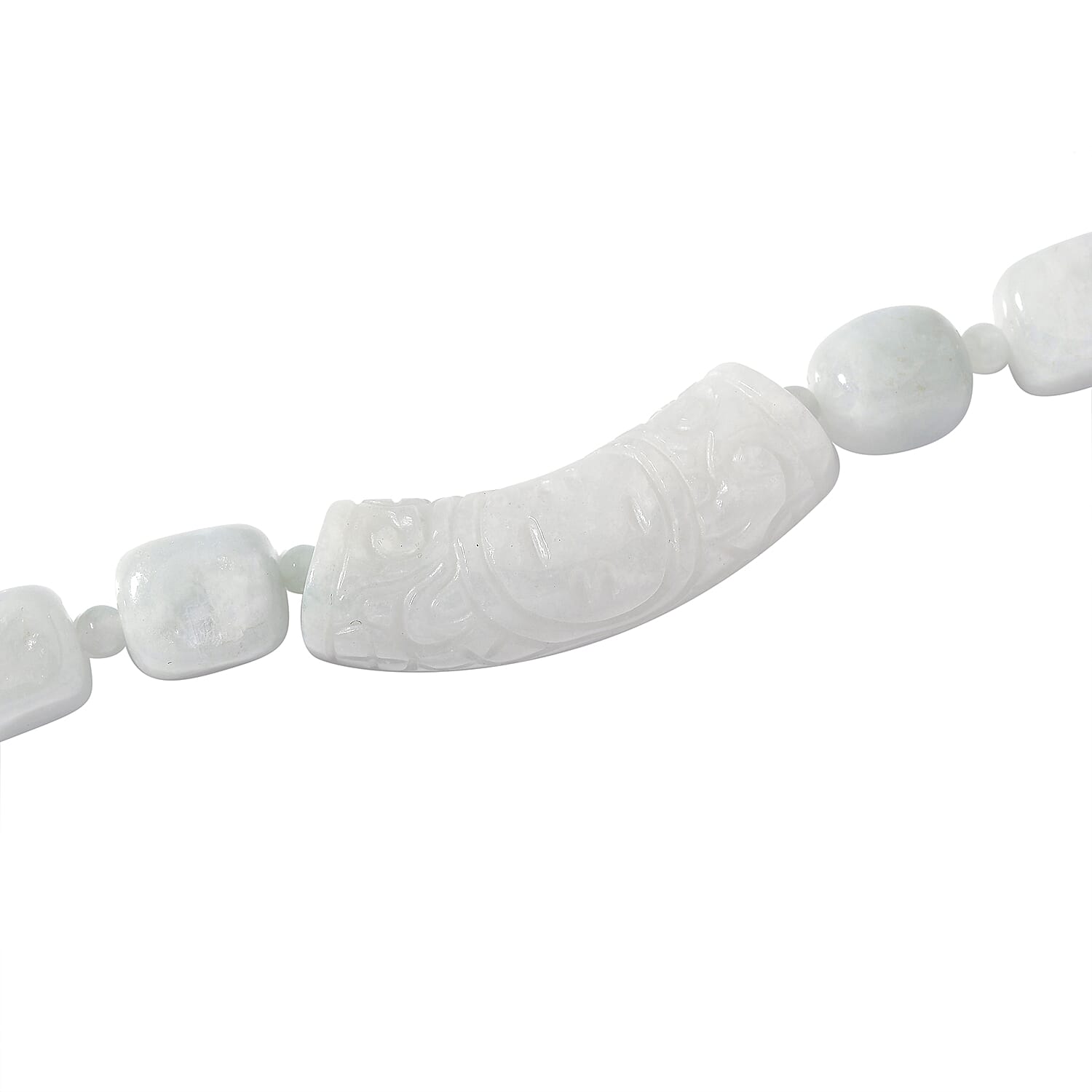 Natural Jade 410.00 ctw Beaded and Carved Bar Necklace in Rhodium Over Sterling Silver (20 Inches)
