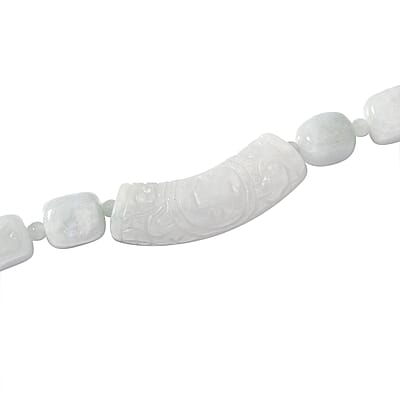 Natural Jade 410.00 ctw Beaded and Carved Bar Necklace in Rhodium Over Sterling Silver (20 Inches)