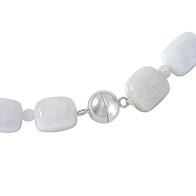 Natural Jade 410.00 ctw Beaded and Carved Bar Necklace in Rhodium Over Sterling Silver (20 Inches)