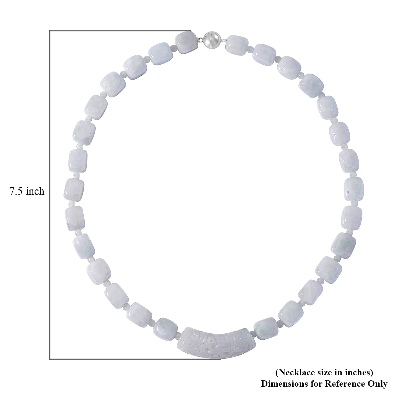 Natural Jade 410.00 ctw Beaded and Carved Bar Necklace in Rhodium Over Sterling Silver (20 Inches)