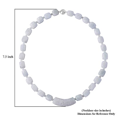 Natural Jade 410.00 ctw Beaded and Carved Bar Necklace in Rhodium Over Sterling Silver (20 Inches)