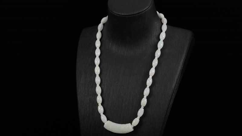 Natural Jade 400.00 ctw Barrel and Beaded Necklace with Carved Bar in Rhodium Over Sterling Silver 20 Inches