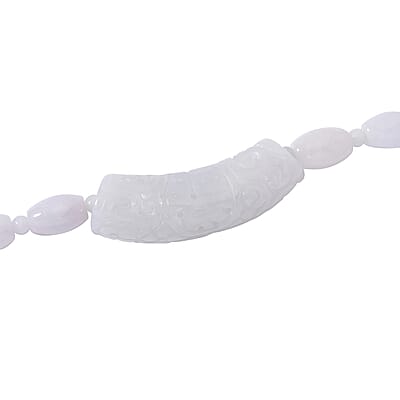Natural Jade 400.00 ctw Barrel and Beaded Necklace with Carved Bar in Rhodium Over Sterling Silver 20 Inches