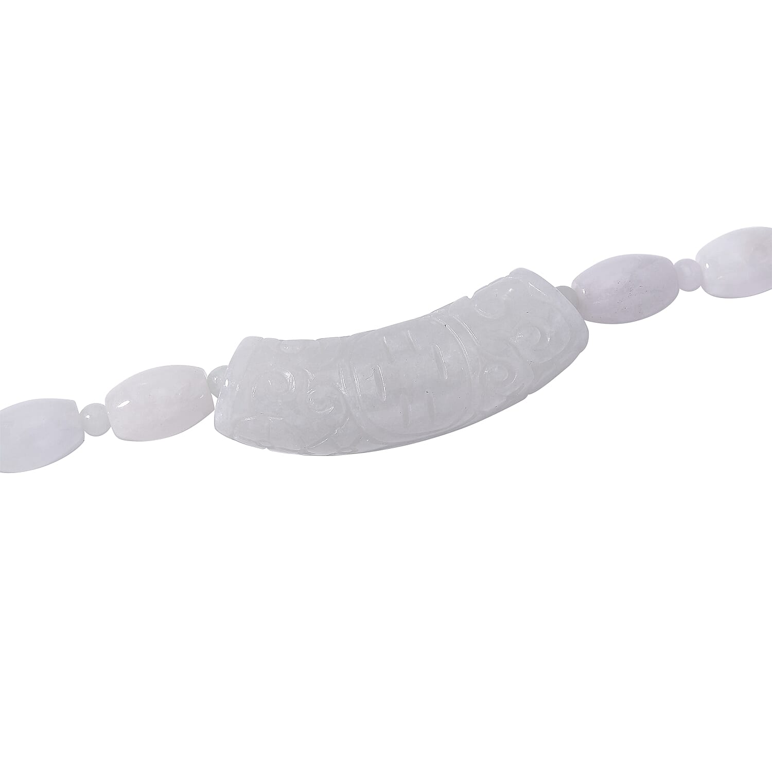 Natural Jade 400.00 ctw Barrel and Beaded Necklace with Carved Bar in Rhodium Over Sterling Silver 20 Inches