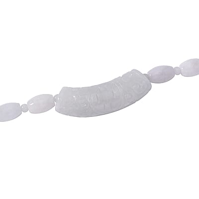 Natural Jade 400.00 ctw Barrel and Beaded Necklace with Carved Bar in Rhodium Over Sterling Silver 20 Inches