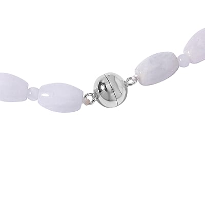 Natural Jade 400.00 ctw Barrel and Beaded Necklace with Carved Bar in Rhodium Over Sterling Silver 20 Inches