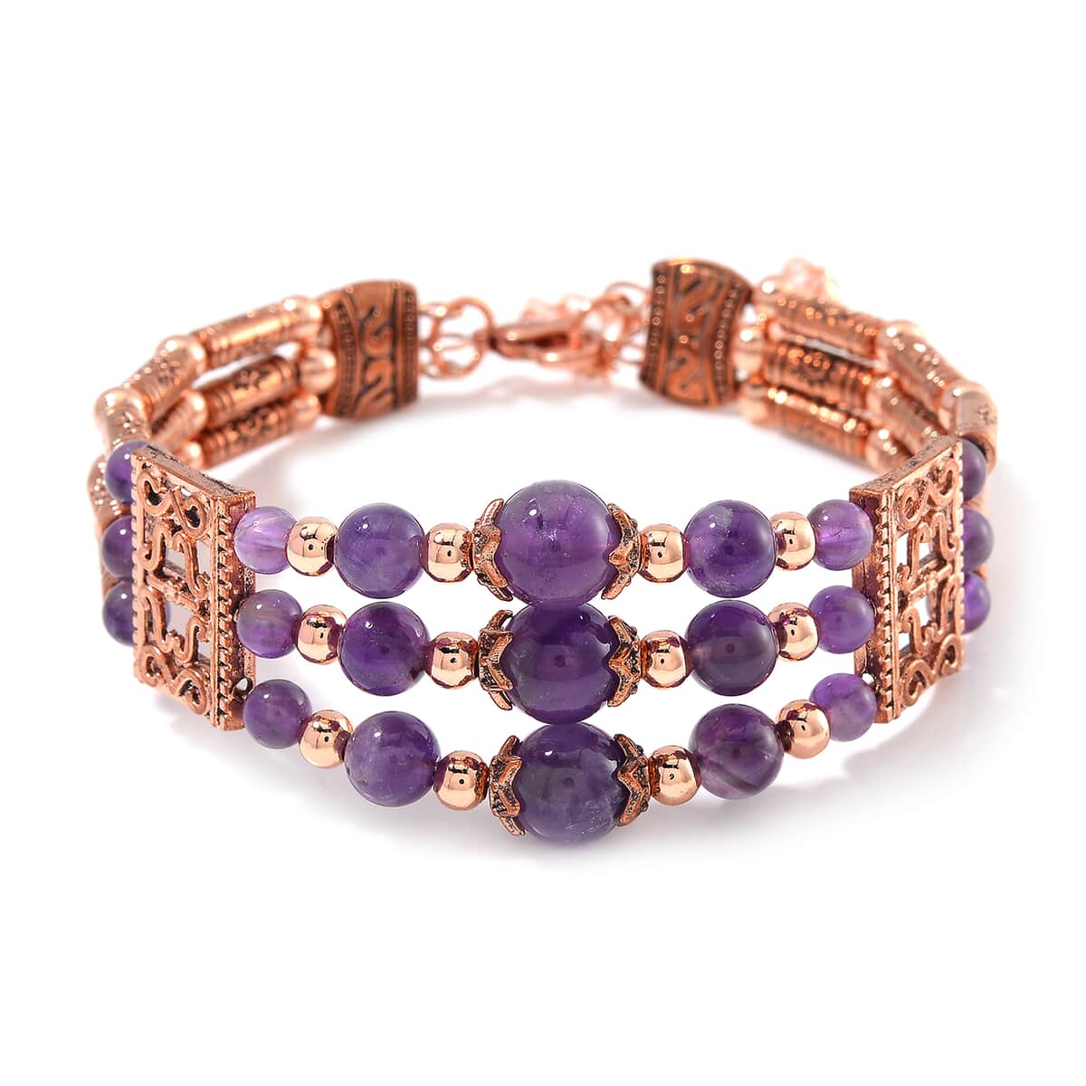 African Amethyst 65.00 ctw Bangle Bracelet in Rosetone (7-0-9.0In) image number 0