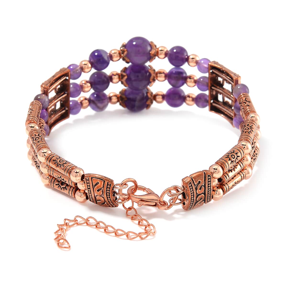 African Amethyst 65.00 ctw Bangle Bracelet in Rosetone (7-0-9.0In) image number 3