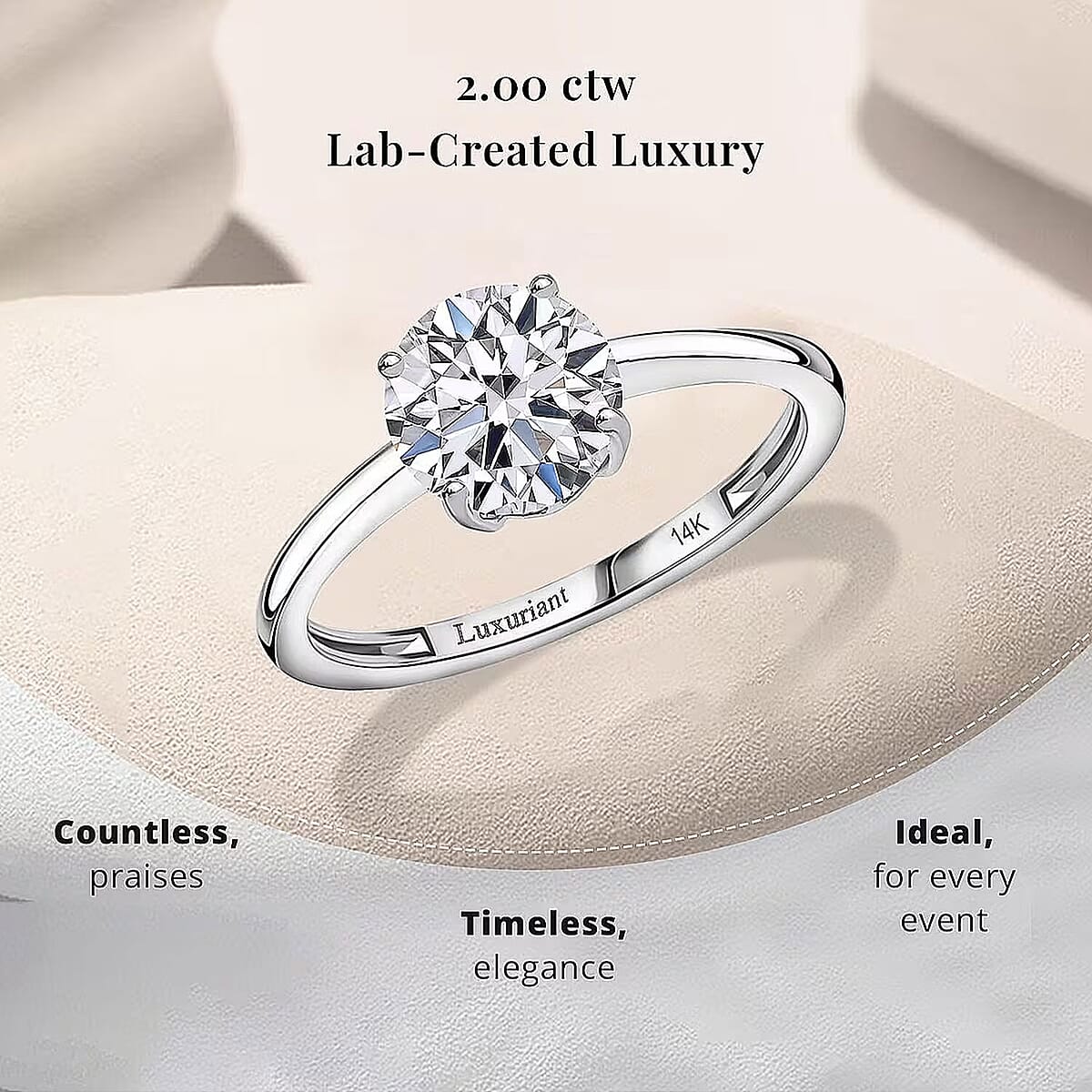 IGI Certified Luxuriant Lab Grown Diamond E-F VS 2.00 ctw Solitaire Ring in 14K White Gold (Size 6.5) image number 2