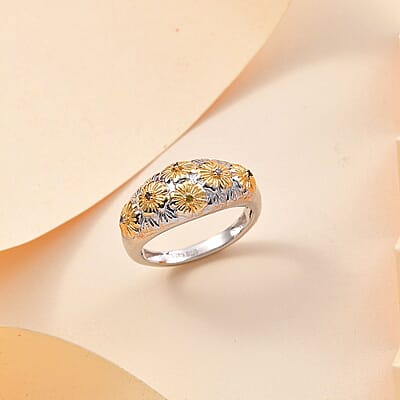 Karis Multi Diamond Accent Floral Ring in 18K YG Plated and Platinum Bond (Size 10.0)