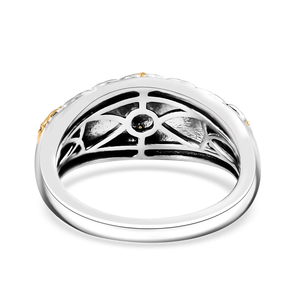 Karis Multi Diamond (IR & Natural) Accent Floral Ring in 18K YG Plated and Platinum Bond (Size 10.0) image number 4