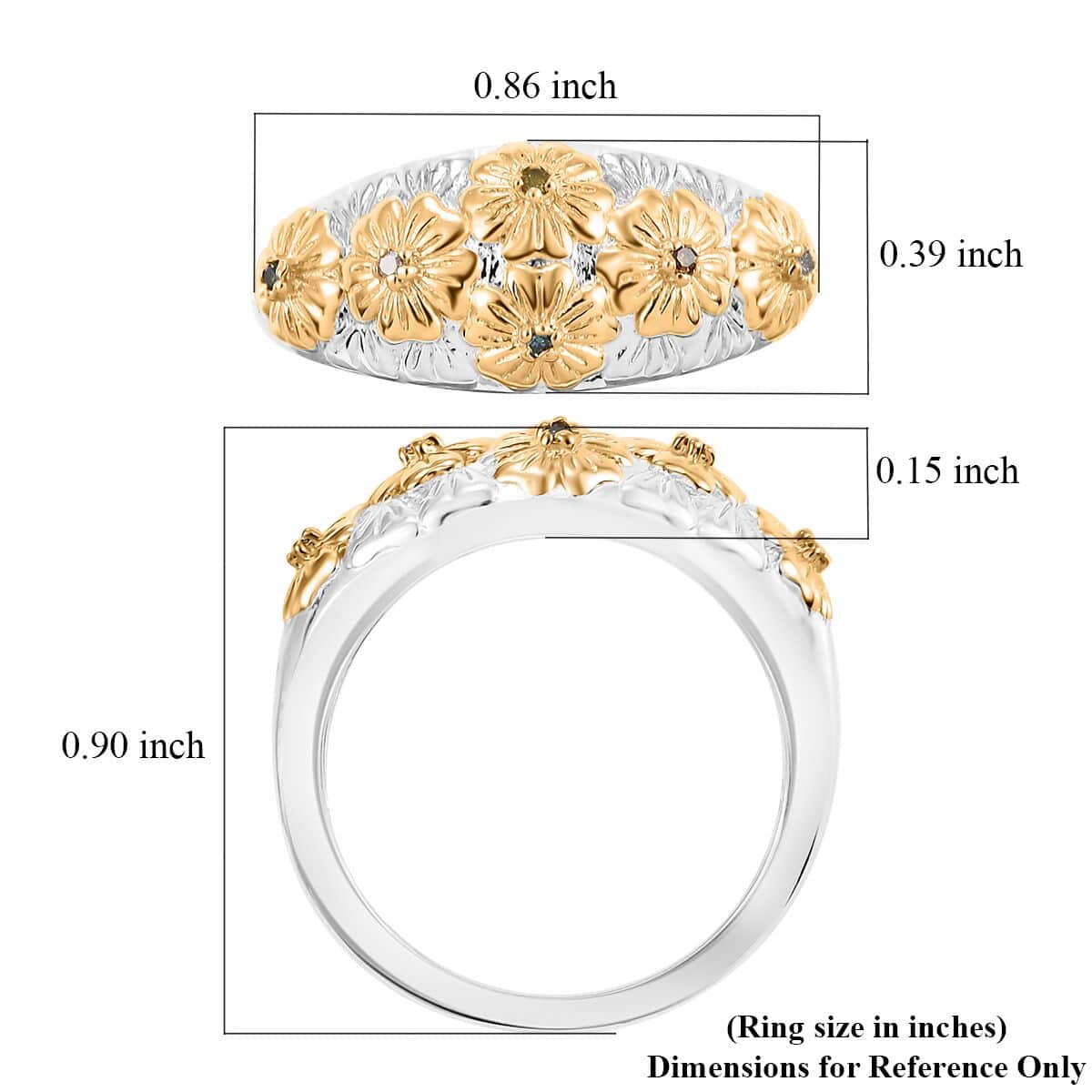 Karis Multi Diamond (IR & Natural) Accent Floral Ring in 18K YG Plated and Platinum Bond (Size 10.0) image number 5