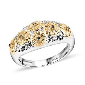 Karis Multi Diamond (IR & Natural) Accent Floral Ring in 18K YG Plated and Platinum Bond (Size 6.0)