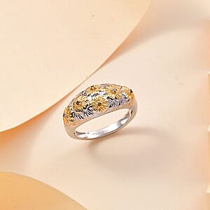Karis Multi Diamond (IR & Natural) Accent Floral Ring in 18K YG Plated and Platinum Bond (Size 6.0)