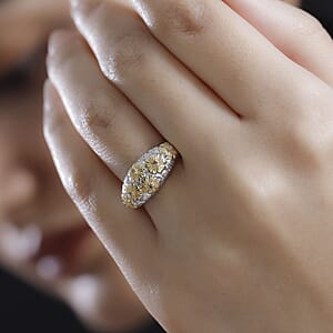 Karis Multi Diamond (IR & Natural) Accent Floral Ring in 18K YG Plated and Platinum Bond (Size 6.0)