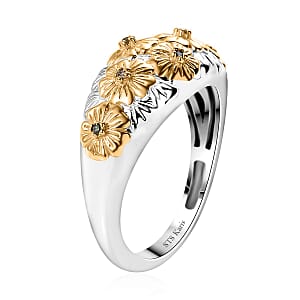 Karis Multi Diamond (IR & Natural) Accent Floral Ring in 18K YG Plated and Platinum Bond (Size 6.0)