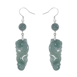 Natural Olmec Jadeite 30.00 ctw Carved Seahorse Earrings in Rhodium Over Sterling Silver