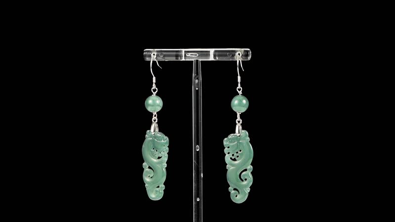 Natural Olmec Jadeite 30.00 ctw Carved Seahorse Earrings in Rhodium Over Sterling Silver