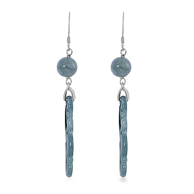 Natural Olmec Jadeite 30.00 ctw Carved Seahorse Earrings in Rhodium Over Sterling Silver