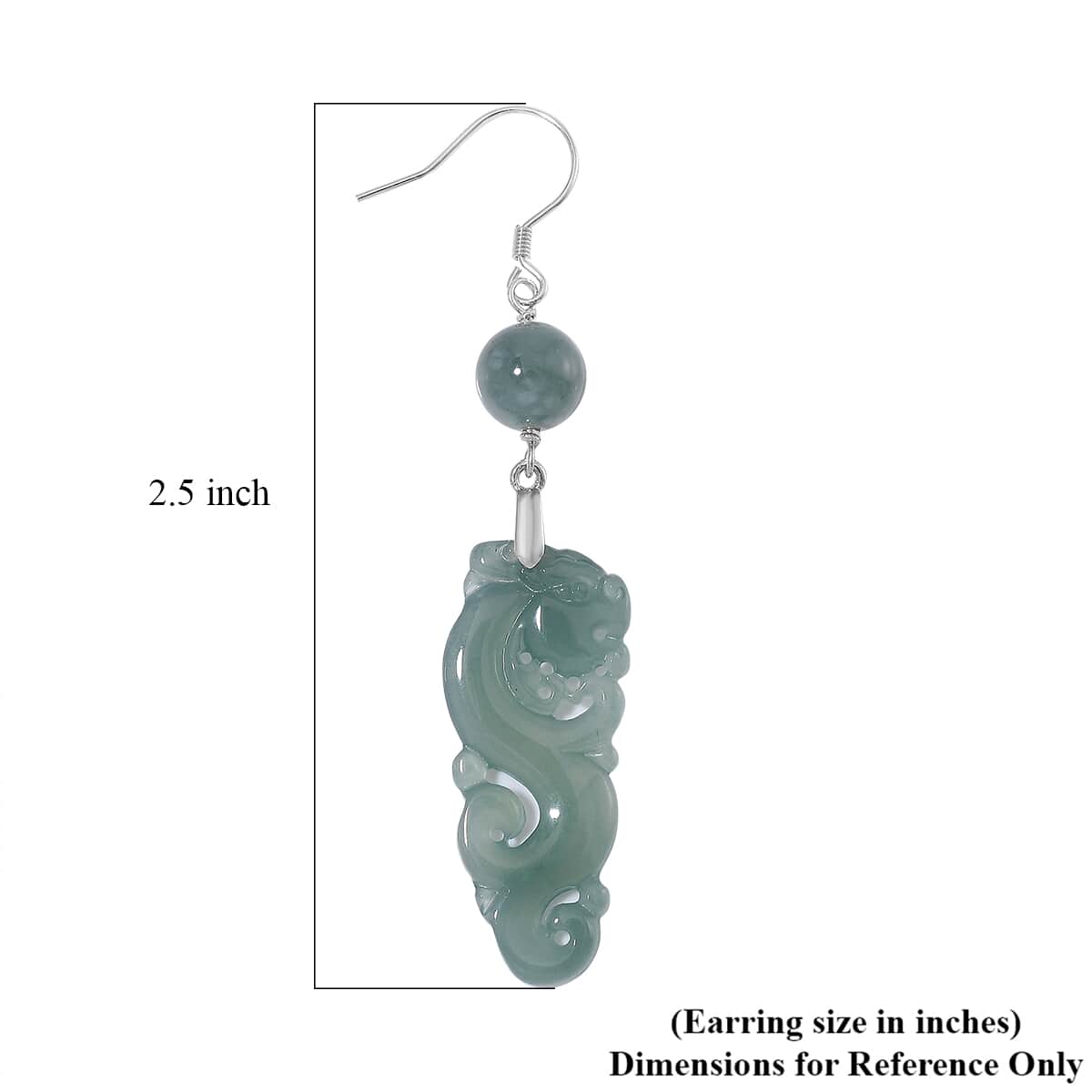 Natural Olmec Jadeite 30.00 ctw Carved Seahorse Earrings in Rhodium Over Sterling Silver image number 5