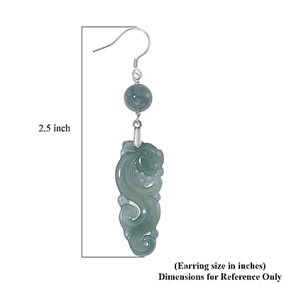 Natural Olmec Jadeite 30.00 ctw Carved Seahorse Earrings in Rhodium Over Sterling Silver
