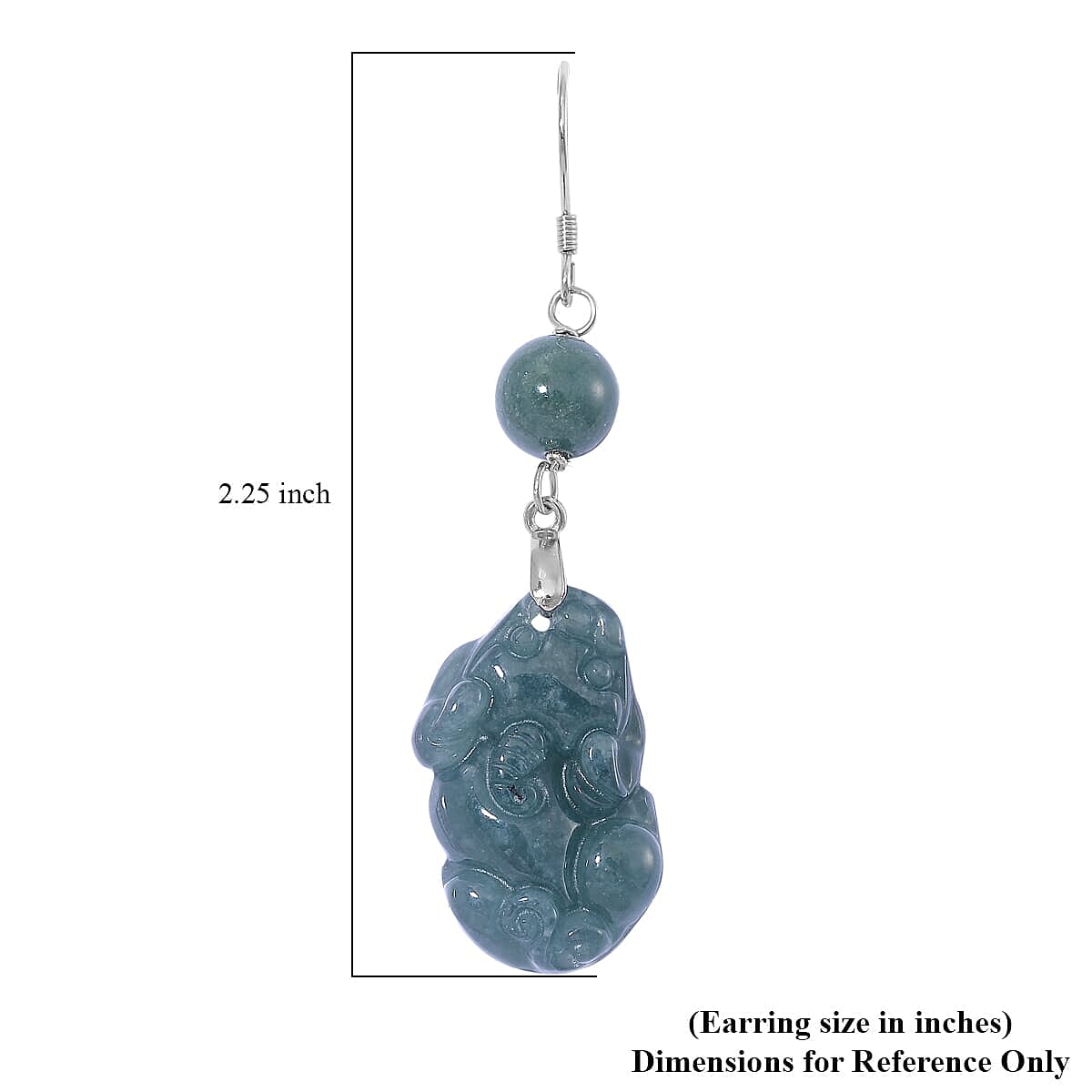 Natural Olmec Jadeite 30.00 ctw Carved Earrings in Rhodium Over Sterling Silver