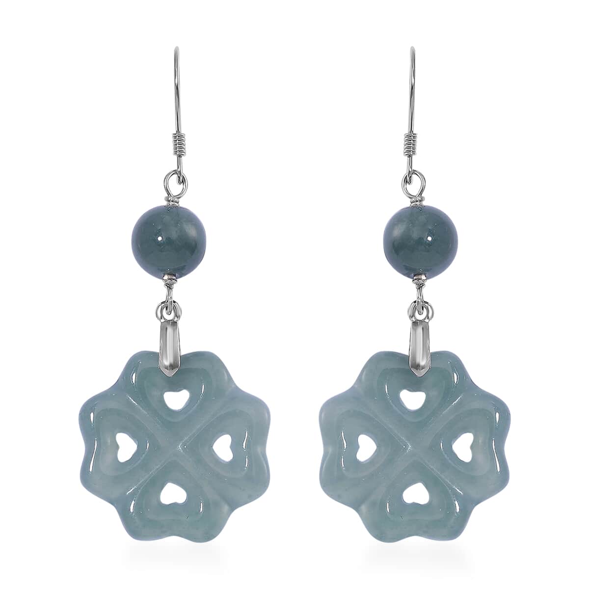 Natural Olmec Jadeite 30.00 ctw Carved Heart Earrings in Rhodium Over Sterling Silver image number 0