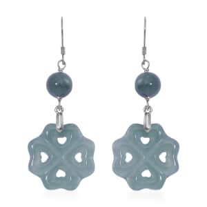 Natural Olmec Jadeite 30.00 ctw Carved Heart Earrings in Rhodium Over Sterling Silver