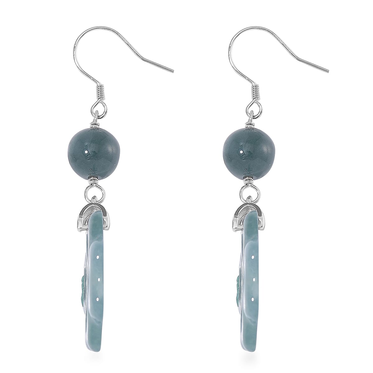 Natural Olmec Jadeite 30.00 ctw Carved Heart Earrings in Rhodium Over Sterling Silver