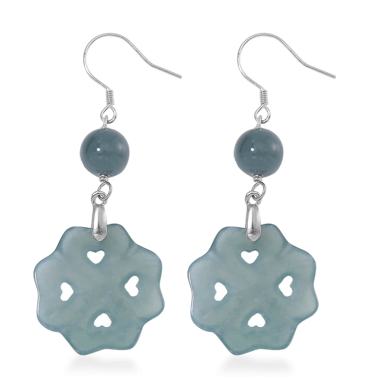 Natural Olmec Jadeite 30.00 ctw Carved Heart Earrings in Rhodium Over Sterling Silver image number 4