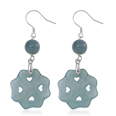 Natural Olmec Jadeite 30.00 ctw Carved Heart Earrings in Rhodium Over Sterling Silver