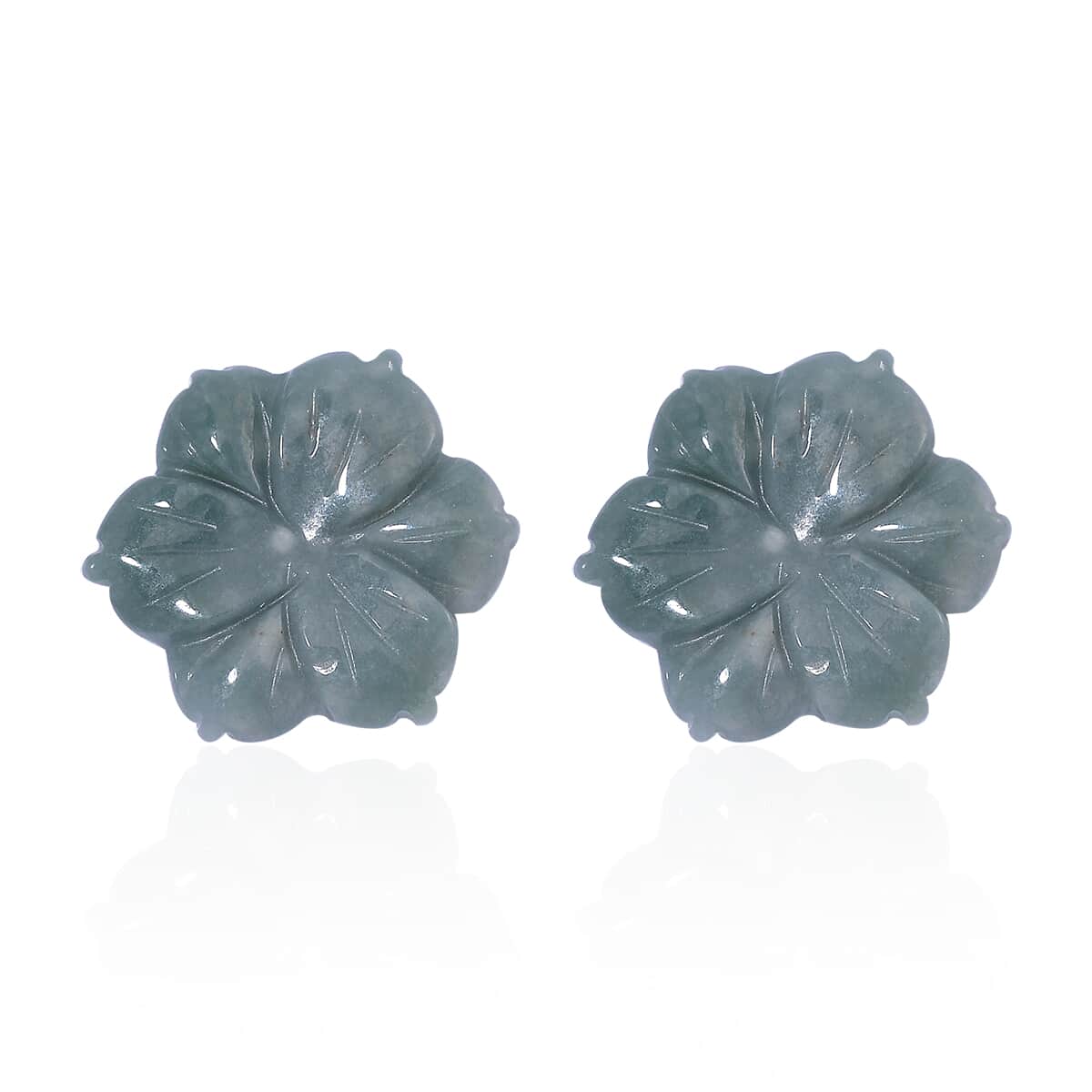 Natural Olmec Jadeite 25.00 ctw Carved Flower Earrings in Rhodium Over Sterling Silver image number 0