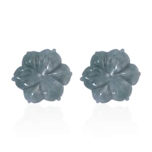 Natural Olmec Jadeite 25.00 ctw Carved Flower Earrings in Rhodium Over Sterling Silver