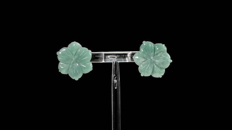 Natural Olmec Jadeite 25.00 ctw Carved Flower Earrings in Rhodium Over Sterling Silver