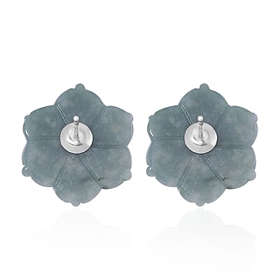 Natural Olmec Jadeite 25.00 ctw Carved Flower Earrings in Rhodium Over Sterling Silver