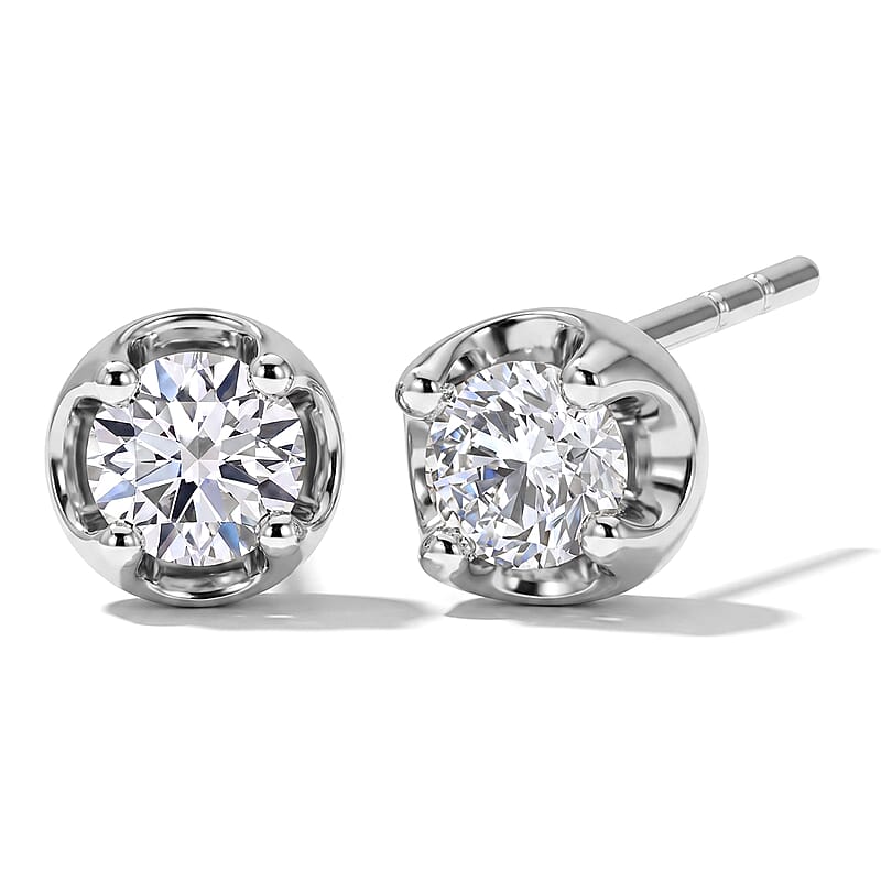 D'Joy Lab Grown Diamond I2 0.20 ctw Solitaire Stud Earrings in Rhodium Over Sterling Silver (Del. in 8-10 Days)