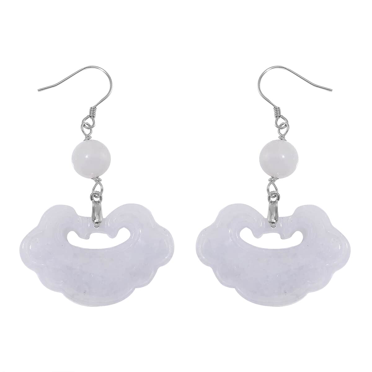 Natural Jade 50.00 ctw Cloud Carved Earrings in Rhodium Over Sterling Silver image number 0