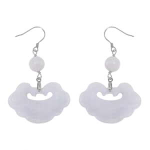 Natural Jade 50.00 ctw Cloud Carved Earrings in Rhodium Over Sterling Silver