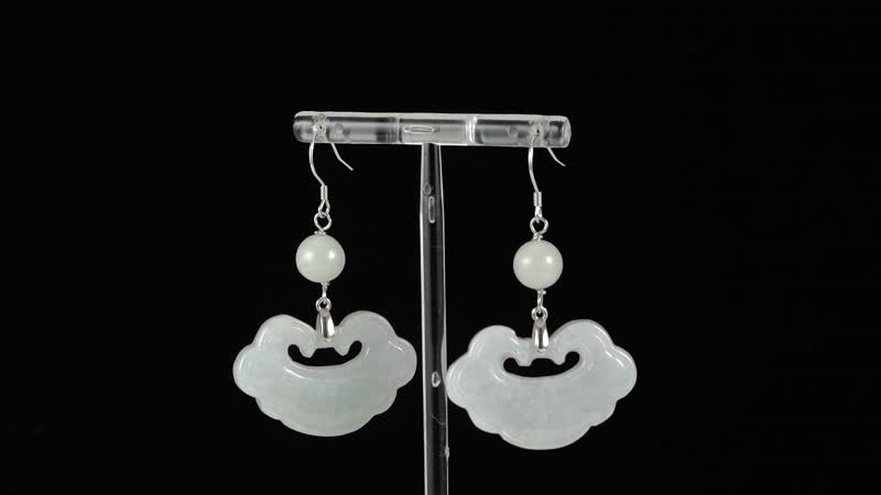 Natural Jade 50.00 ctw Cloud Carved Earrings in Rhodium Over Sterling Silver