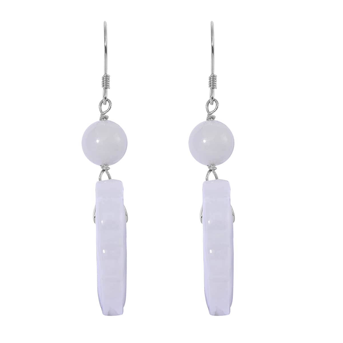 Natural Jade 50.00 ctw Cloud Carved Earrings in Rhodium Over Sterling Silver image number 3