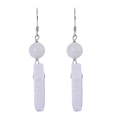 Natural Jade 50.00 ctw Cloud Carved Earrings in Rhodium Over Sterling Silver