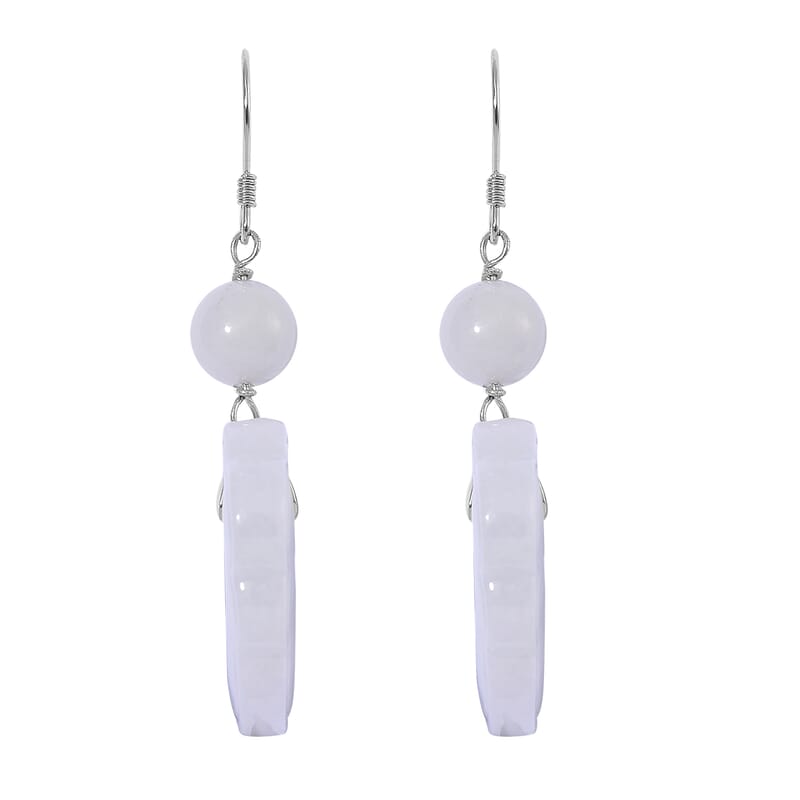 Natural Jade 50.00 ctw Cloud Carved Earrings in Rhodium Over Sterling Silver