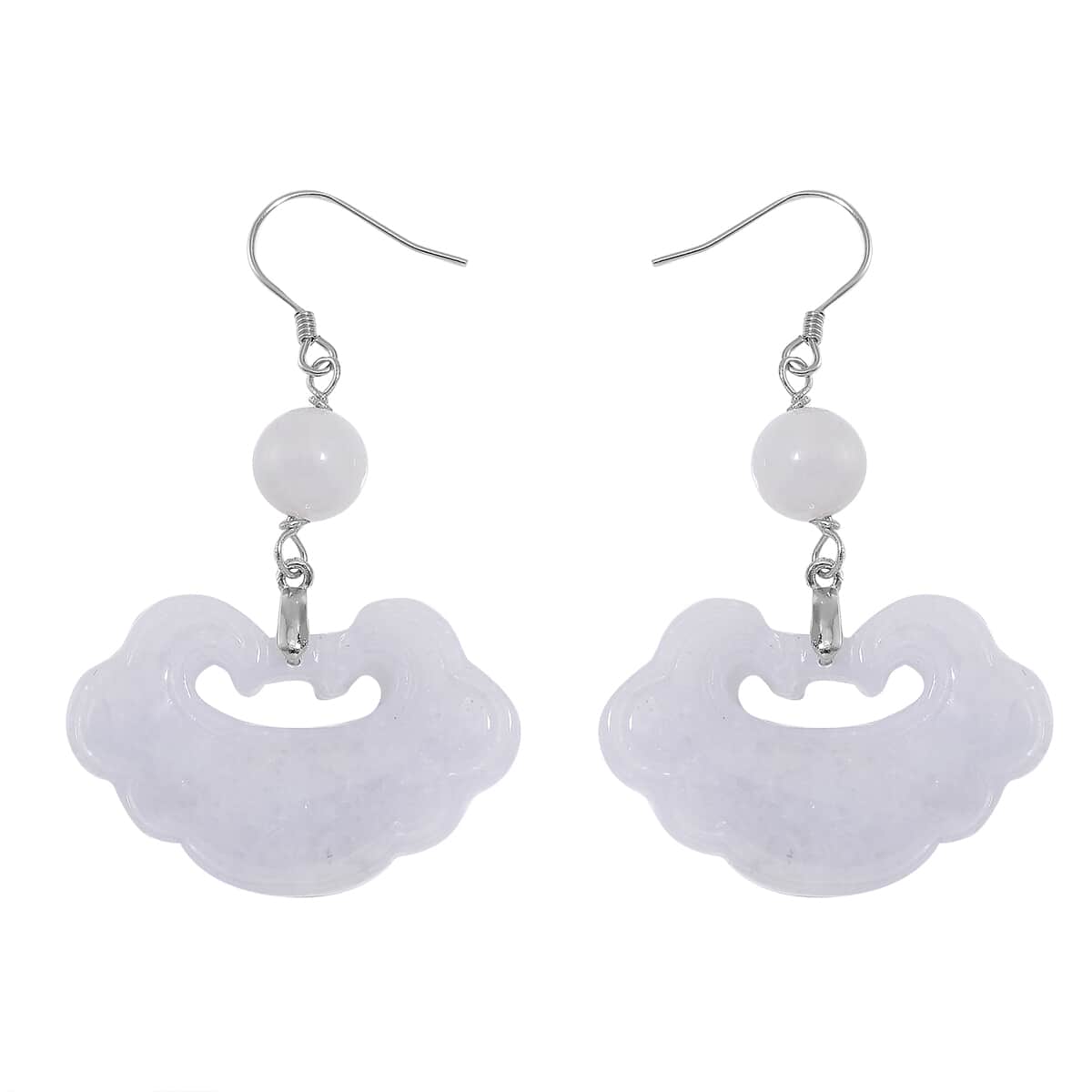 Natural Jade 50.00 ctw Cloud Carved Earrings in Rhodium Over Sterling Silver image number 4