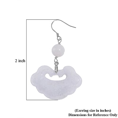 Natural Jade 50.00 ctw Cloud Carved Earrings in Rhodium Over Sterling Silver