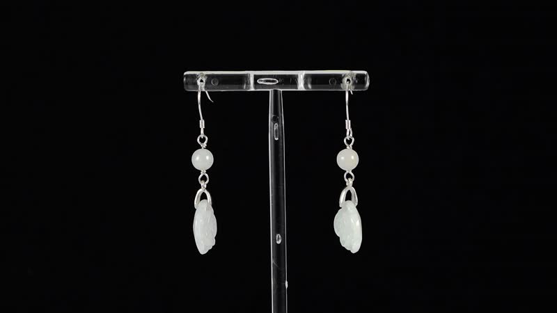 Natural Jade 50.00 ctw Rose Carved Earrings in Rhodium Over Sterling Silver