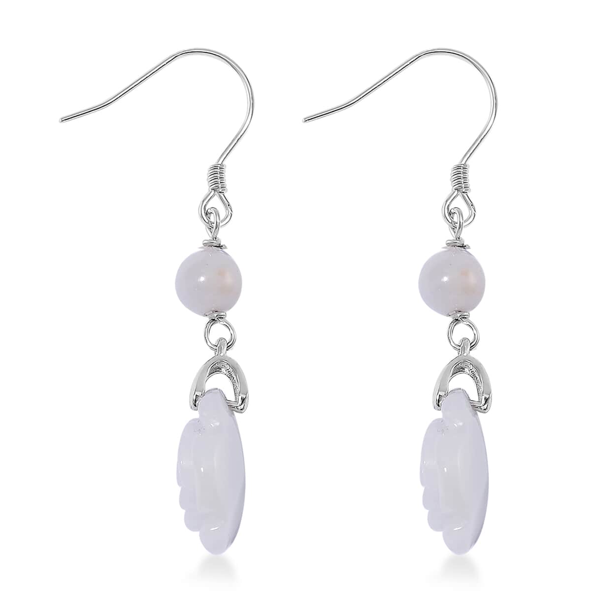 Natural Jade 50.00 ctw Rose Carved Earrings in Rhodium Over Sterling Silver image number 3