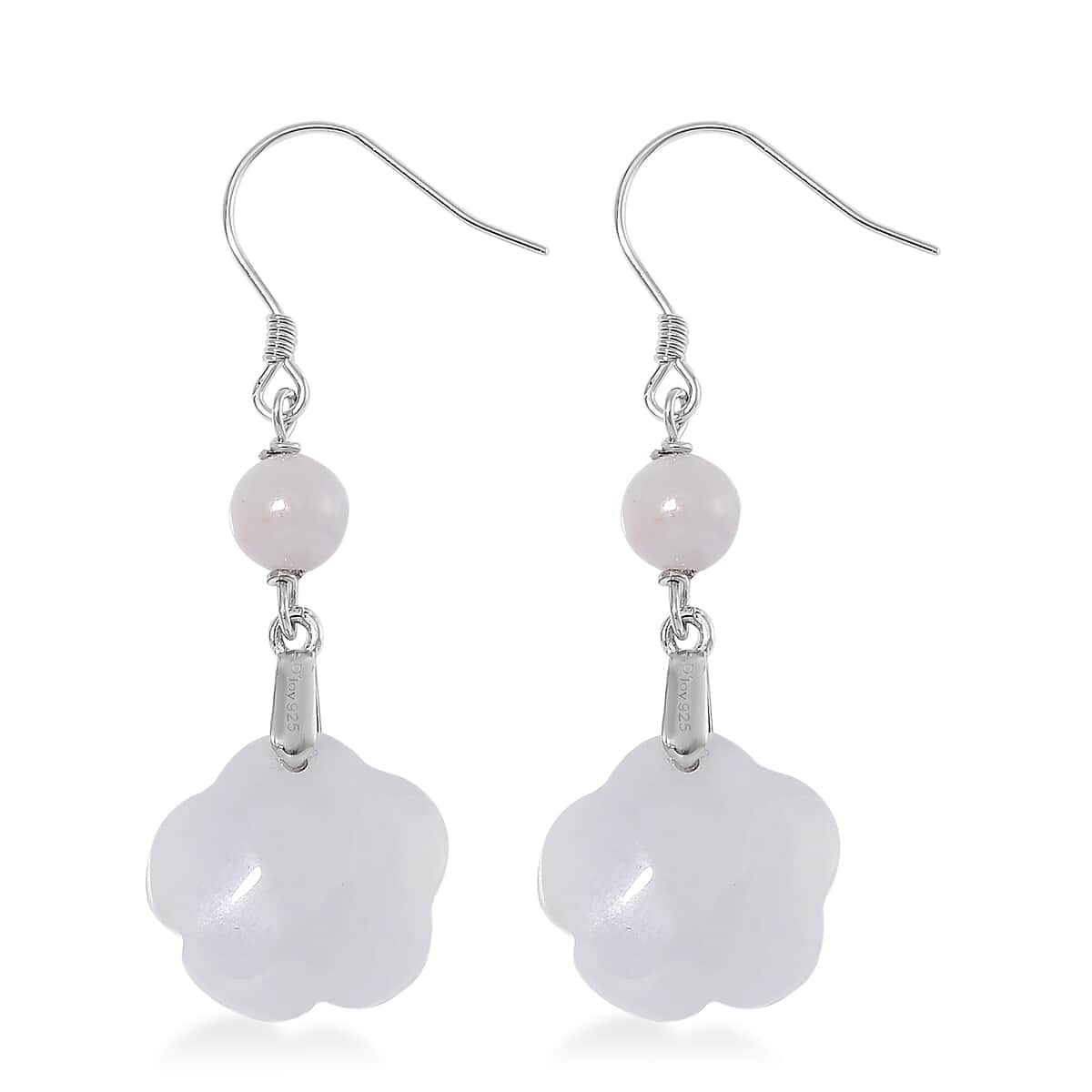 Natural Jade 50.00 ctw Rose Carved Earrings in Rhodium Over Sterling Silver image number 4